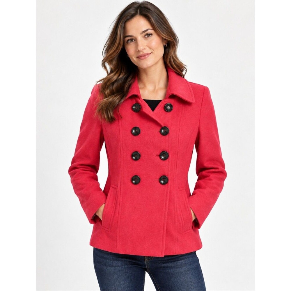Old Navy women's red wool blend double breast pea coat business casual work S